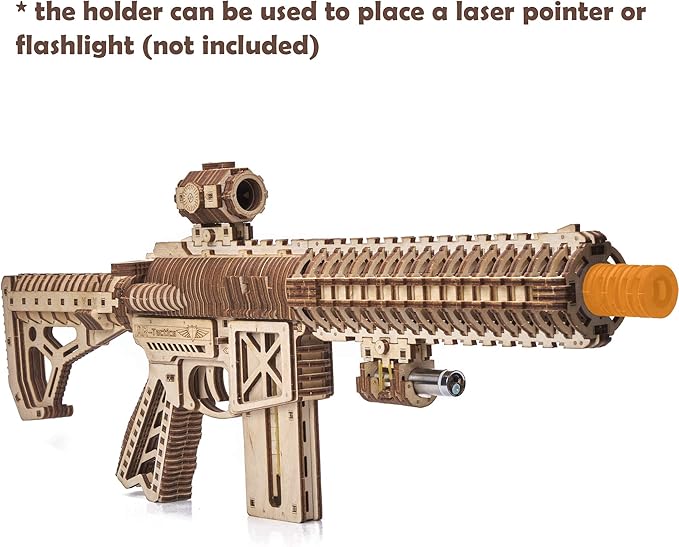 Wood Trick Gun AR-T 3D Wooden Puzzles for Adults - with Telescoping Butt, Fuse, Sight and Clip for 12 Rounds - Detailed Construction - 23x8″ - Model Kit for Adults to Build - 14+