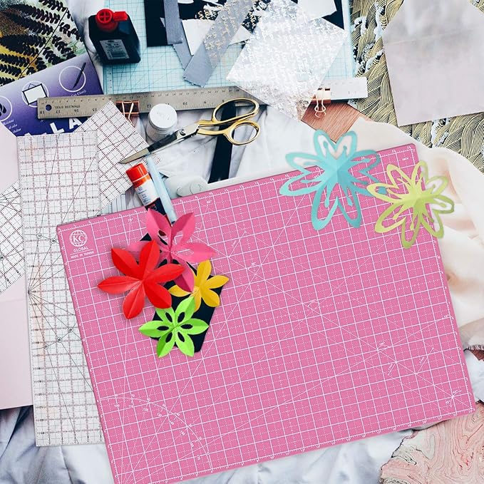 KC GLOBAL A2 (24"x18") Self-Healing Cutting Mat (Pink) - Sturdy, Reversible, Eco-Friendly, Non-Slip. Premium Desk Mat for Crafters, Quilters, and Hobbyist