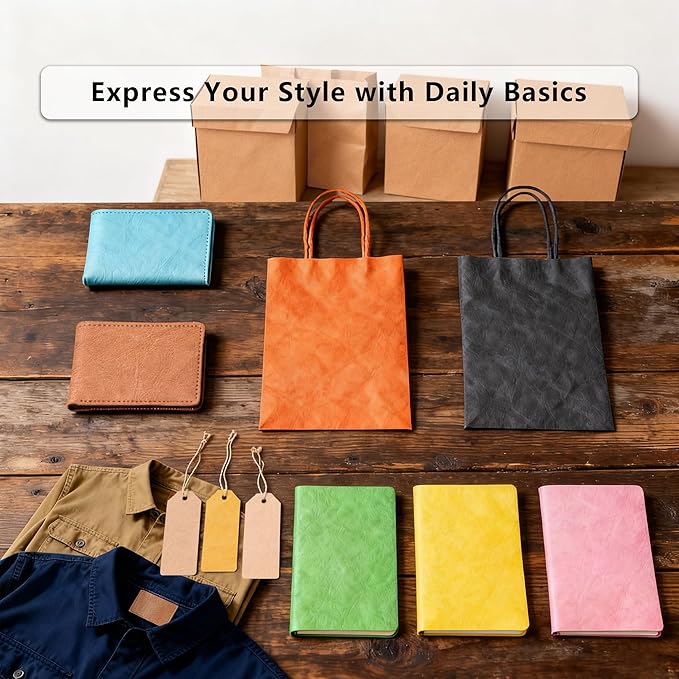 GONGZITEM Washable Kraft Paper Roll 19.5" x 58.5" – Sewable Kraft Paper Fabric for DIY Bag Making, Tote & Lunch Bags – Leather-Like Craft Material (GZ07)