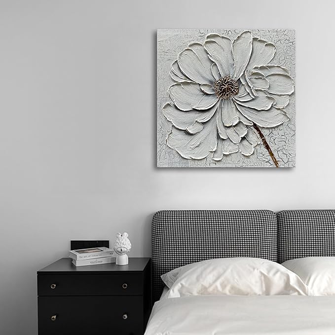 Art Hand-Painted White Texture Art Oil Painting White Flower Painting 30x30 inch Abstract Home Wall Decorative Art