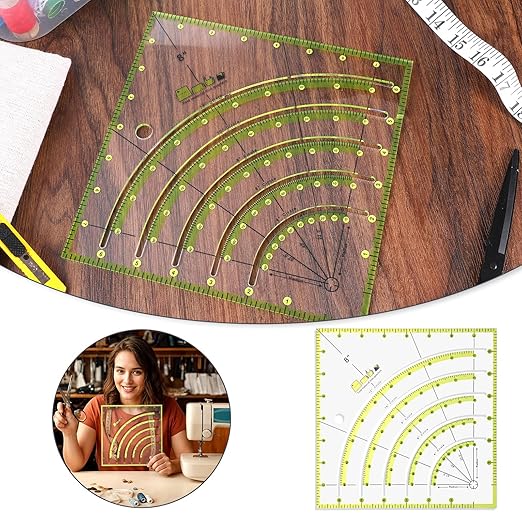 8 Inch Acrylic Fabric Ruler Quilting Ruler Multifunctional Arc Guide Cutting Square Ruler Quilt Circle Cutter Ruler Quilting Supplies and Tools for Quilting, Sewing, Crafts, Pattern Making