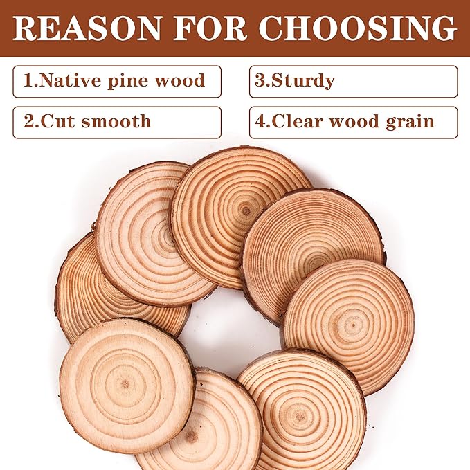 Unfinished Natural Wood Slices 30Pcs 2.4-2.8 Inch Round Wood Discs for Crafts Wood Christmas Ornaments,Wedding Centerpieces Paintings DIY Crafts Disc Coasters