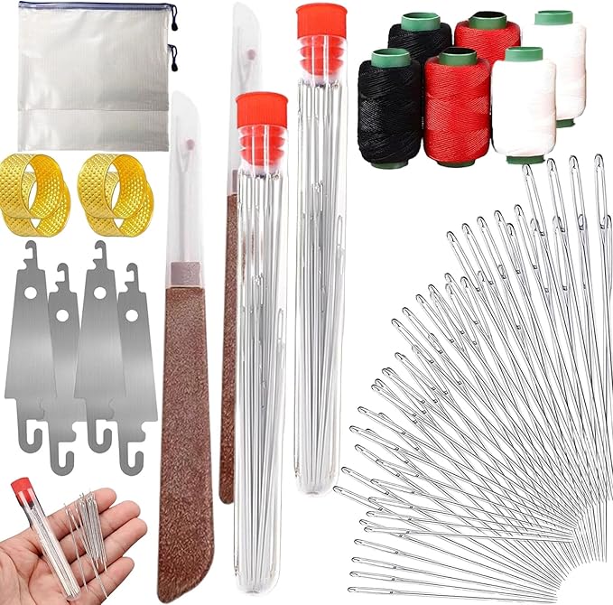Big Eye Steel Sewing Needles Kit, 34PCS Big Eye Steel Needles Set, Portable Stainless Steel Needles for Hand Sewing, Long & Thin Handmade Quilting & Sewing Kit for DIY Sewing Projects (34 pcs kit *2)