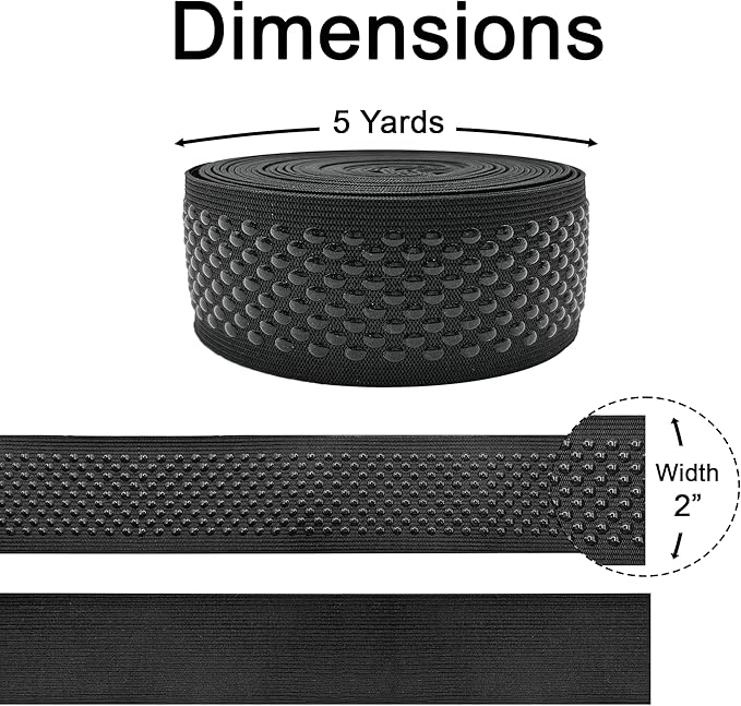 Mandala Crafts 2 Inch Elastic Silicone Gripper Tape for Clothing - 10 Yds Dotted Non Slip Elastic Band for Sewing - Black and White Silicone Flat Fabric Stretchy Ribbon Straps