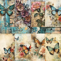 16 Sheets Scrapbook Paper, Vintage Decorative Scrapbook Supplies for Junk Journal Card Making Picture Art Collage DIY 4.1x5.8 inches, Butterfly theme