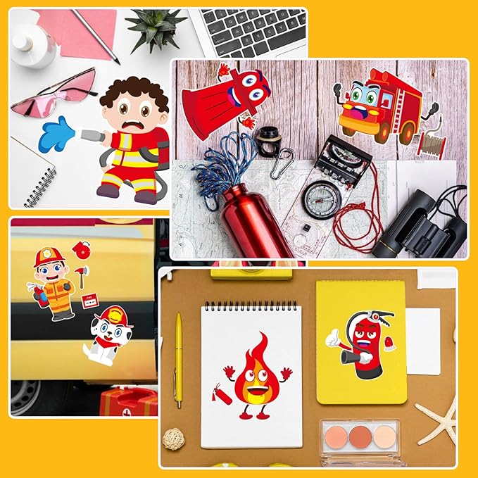 24 Sheets Firefighter Stickers, Make Your Own Firefighting Theme Sticker, Make a Face Fireman Stickers for Classroom Party Favor Rewarded School