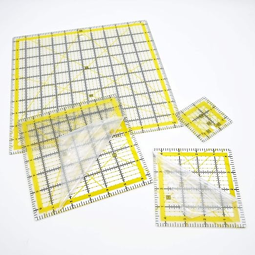 Quilting Rulers,Sewing Rulers,4 Piece Quilting Square Templates Yellow(2.5"X2.5",4.5"X4.5",6.5"X6.5",10.5"X10.5")