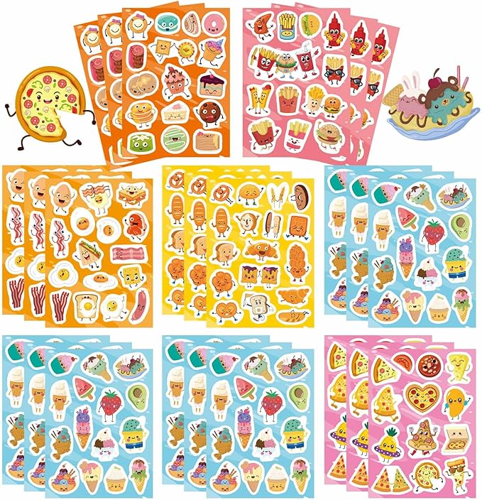 DUJAA 363PCS Cute Food Theme Stickers, Including Pizza, Bacon, Eggs, Hot Dogs, Buns, Fries, Burgers, Ice Cream, Cake, Reward Stickers for Classroom, Teacher, Parents