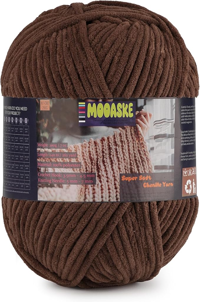 Fluffy Chenille Yarn for Crocheting - Baby Blanket Yarn for Knitting - Velvet Yarn for Amigurumi Crochet, Ultra Soft Yarns Weight Per Roll 200g/7oz, Length 240m/262yard