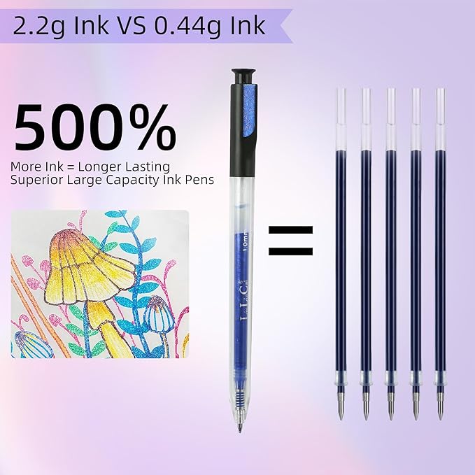 12 Colors Retractable Glitter Gel Pens, Large Capacity Metallic Sparkle Gel Ink Pens &1.0 mm Fine Tip, Colored Glitter Pens for Adult Coloring Book Drawing Note Taking Writing Doodling