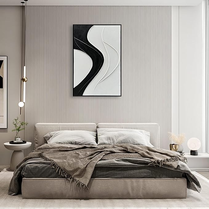 NANKAI Art Hand-Painted Thick Texture White and Black Minimalist Oil Painting 36x24 inch Large Home Wall Decorative Art Oil Painting (with Solid Wood Exterior Frame)