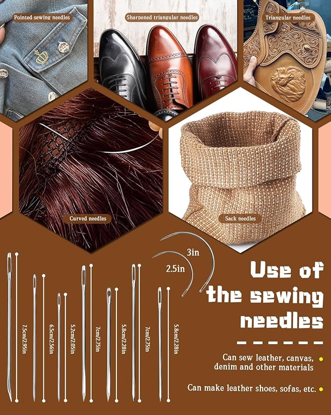 218 Yards Waxed Leather Thread, Upholstery Thread Heavy Duty, Sewing Kit with Upholstery Needles, Wax String for Hand Sewing Repair Carpet Sofa Carseat Canvas (Dark Coffee)