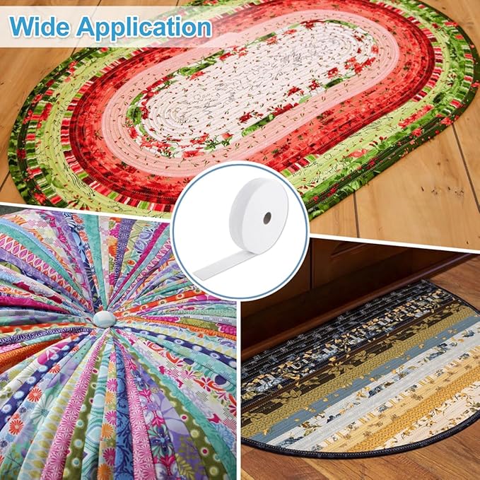 2 1/2 Inch Jelly Roll Batting Strips for Rugs - 2 Rolls Fusible Batting Tape for Quilting for Quilting, Throw Rugs, Fabric Tube Maker Needle Punched Maker Tool, 2 Rolls 200 Yards Total(2 1/2in×100yd)