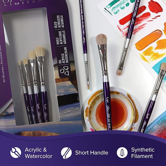 Silver Brush Limited SK-8111S Silver Silk 88 Mini Mop Set for Acrylic, Watercolor, Gouache, Inks, & Dyes, Set of 4 Mini Mop Paintbrushes, Size 1/8, 1/4, 3/8, and 1/2 Inch, Short Handle
