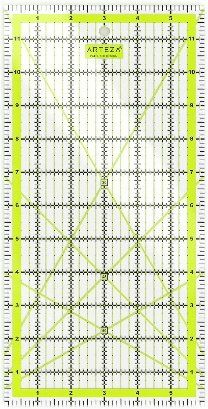 ARTEZA Quilting Ruler, Laser Cut Acrylic, Double Colored Grid Lines, 6"x12"