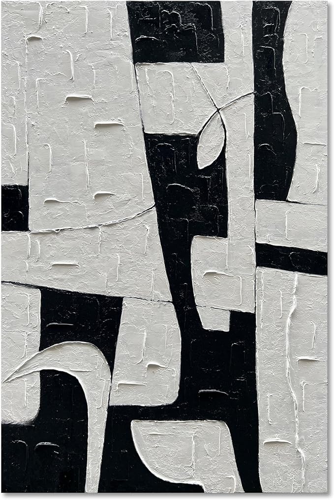 NANKAI SRT Hand Painted Black and White Minimalist Art Oil Painting Modern Abstract Painting 45x30 inch Home Wall Art Decorative Oil Painting