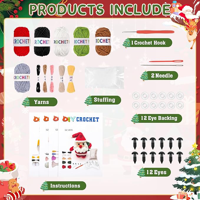 Yayvokuv 8Pcs Crochet Kit for Beginners, 2026 Great Christmas Gift for Crochet Lovers, DIY Craft for Adults, Crocheting Animal Kits with Step by Step Videos, Yarn, Crochet Hook (Brown)