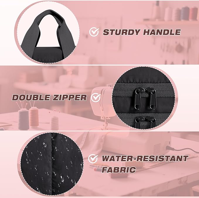 Puffer Sewing Organizer Bag, Large Capacity with Multiple Pockets and Detachable Dividers, Storage Box for Threads, Needles, Scissors, Craft Supplies, Black (BAG ONLY, NO SUPPLIES)