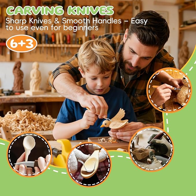 Housolution Wood Carving Kit with Carrying Bag, 29PCS Wood Carving Tools Whittling Kit Includes Carving Knives Carving Chisels Basswood Blocks Gloves, Woodworking Tools for Beginners DIY Hobbies, Gray