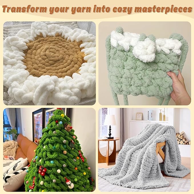 inhand 8 Pack Chunky Chenille Yarn for Crocheting– 30.6 Yards, 7.7oz, Super Bulky, Soft Fluffy Plush Yarn for Hand or Arm Knitting– Ideal for Blankets, Crafts & DIY Projects (Light Gray)