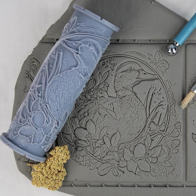 Duck Clay Texture Roller (4") - Bird Set #02 - Embossing Pattern Roller for Polymer & Ceramic Clay, Pottery & Crafts