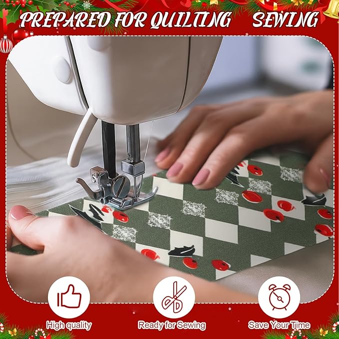 60 Pcs Christmas Quilting Fabric Roll 2.6 x 40" Cotton Fabric Strips Precut Jelly Patchwork for Craft Sewing(Holiday)
