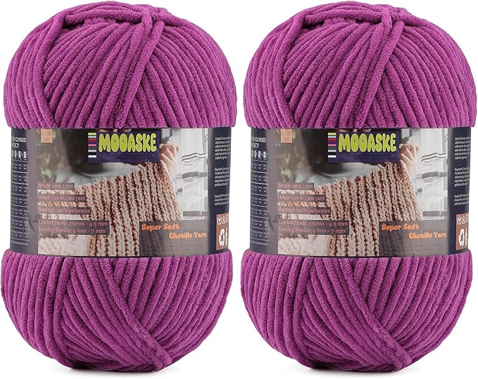 2 Skeins Fluffy Chenille Yarn for Crocheting - Baby Blanket Yarn for Knitting - Velvet Yarn for Amigurumi Crochet, Ultra Soft Yarns Total Weight 400g/14oz, Total Length 480m/524yard