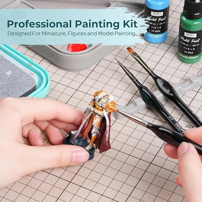 Nicpro Miniature Painting Kit with Wet Palette & 11PCS Detail Paint Brushes Drybrush, 100PCS Wet Pallet Paper, 4PCS Sponge, Brush Holder Mixing Paint Saver Palette for Miniature Model Painting