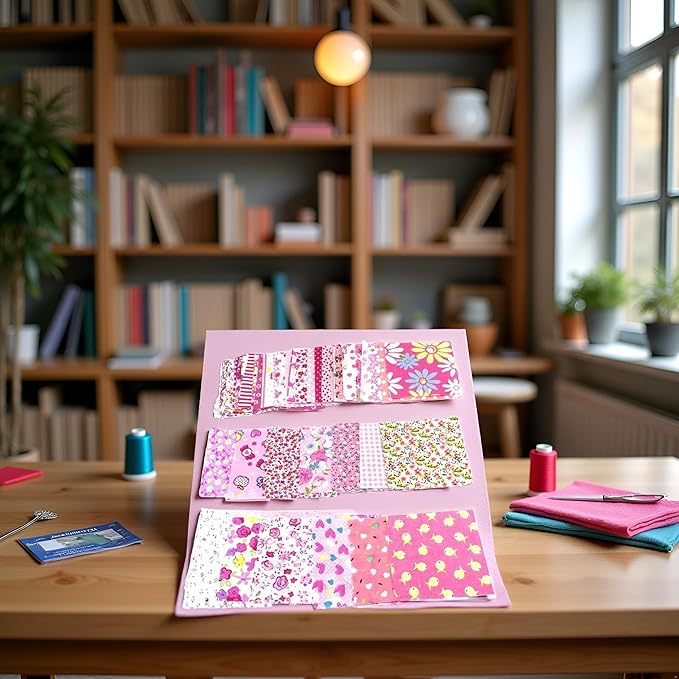 50Pcs 4" x 4" Cotton Craft Fabric Vintage Cotton Fabric Bundle Printed Floral Patchwork Plain Cloth Floral Precut Fabrics for DIY Art Sewing Quilting Scrapbooking (Pink)