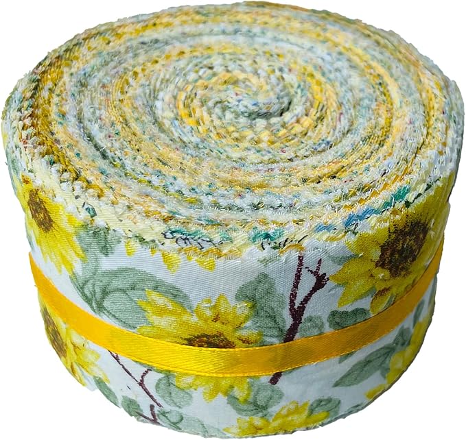 LUMANSUO Jelly Roll Fabric - 10 Assorted Floral Prints, 100% Cotton, 40 Pre-Cut Strips (2.5 x 44 Inch) Fabric for Quilting and Sewing,Yellow