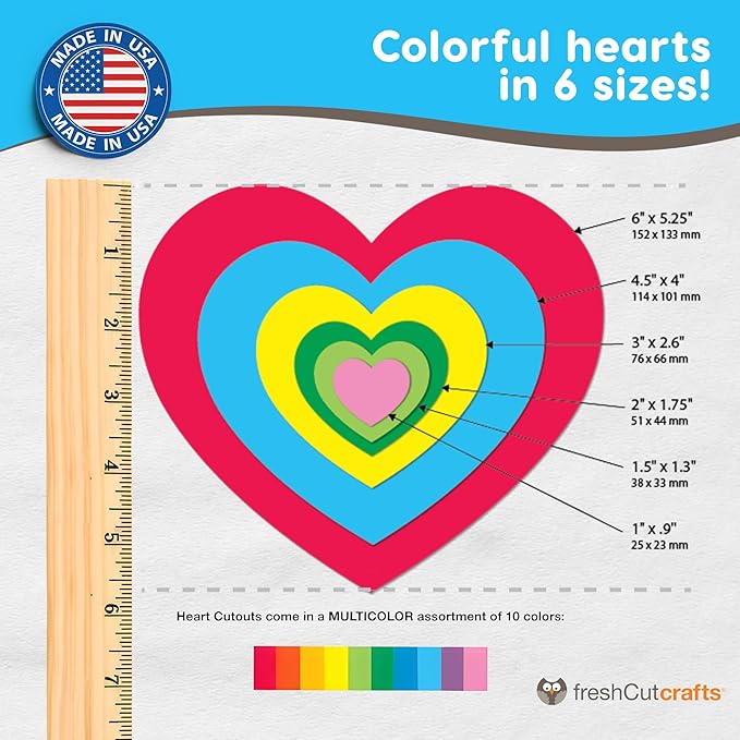 FreshCut Crafts 240 Pieces Heart Paper Cutouts, 2-Sided US Made Card Stock Punch Out Multicolor Hearts for Valentine’s Day Crafts, Bulletin Boards, Classroom Decor, and Posters 10 Vibrant Colors
