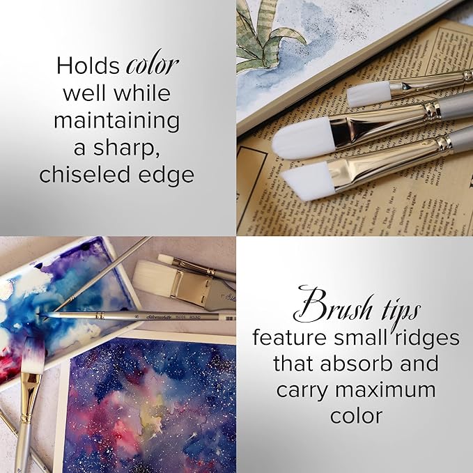 Silver Brush Limited 1502-6 Silverwhite Bright Paintbrush for Watercolor, Gouache, Inks, Dyes, Fluid, & Flow Acrylic, Size 6, Long Handle