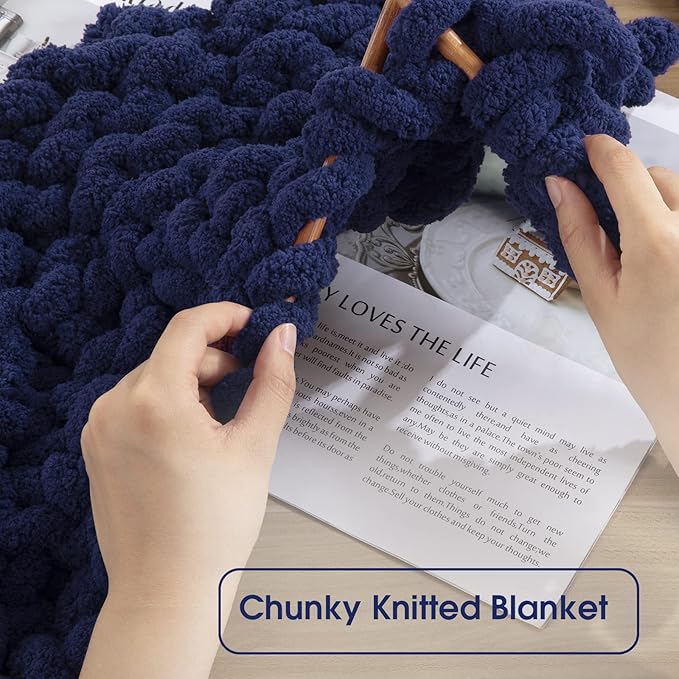 HOMBYS 8 Pack Assorted Chunky Yarn for Crocheting,Super Bulky Large Soft Fluffy Yarn,Plush Fuzzy Yarn,Thick Chenille Yarn for Hand Knitting/Arm Knitting,4 Cream & 4 Navy Blue(27yds,8 oz Each Skein)