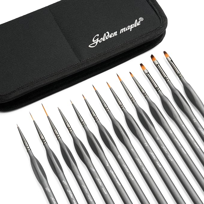 Detailing Paint Brush Set-Golden Maple 13pcs Miniature Paint Brushes Set for Fine Detail Paint, Acrylic Painting, Watercolor, Oil, Models