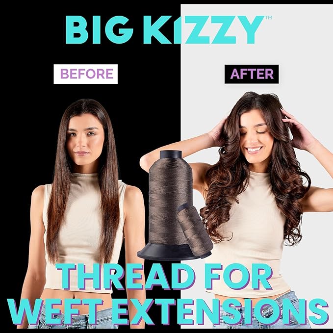 Big Kizzy Light Brown 250m Nylon Thread for Hair Extensions, Sew in Human Hair Weft and Wigs - Non-Slip and Comfortable Hold for Hand and Machine Tied Weft