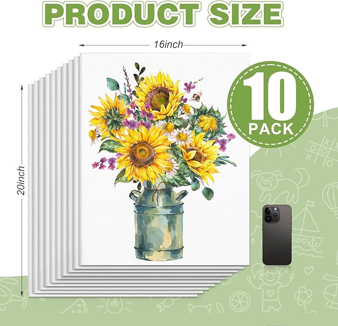 ESRICH Canvas for Painting 16x20 Inch, 10 Pack Canvas Boards for Painting Cotton Primed Acid Free Large Blank Canvases, Canvas Panels for Oil Paint, Watercolor, Acrylic Paint, Gouache and Tempera.