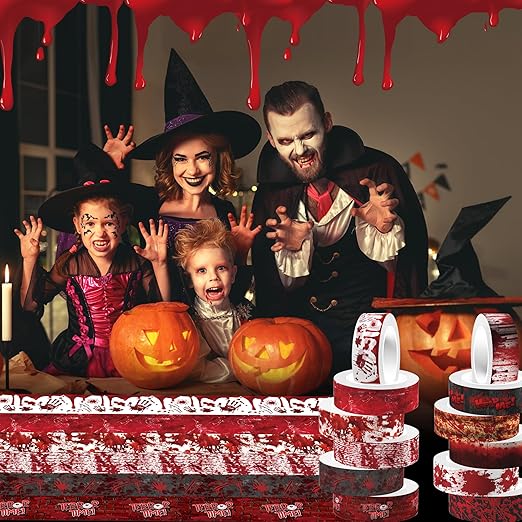 Adirasenotek Halloween Washi Tape Bloody Printing Tapes Spooky Bloodstain Pattern Masking Tapes 12 Rolls,for Gifts Wrapping DIY Art Crafts Wrapping Decor