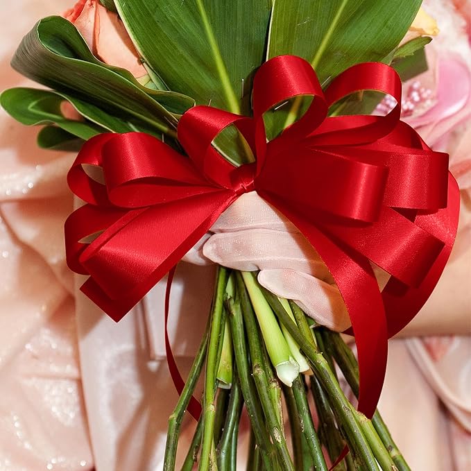 Fullive Red Ribbon 1 1/2 Inch, 30 Yards Red Ribbon for Gift Wrapping, Polyester Satin Christmas Ribbon for Wedding Xmas Tree Valentines Day Decorations DIY Bows Wrapping Bouquet Floral Arrangements