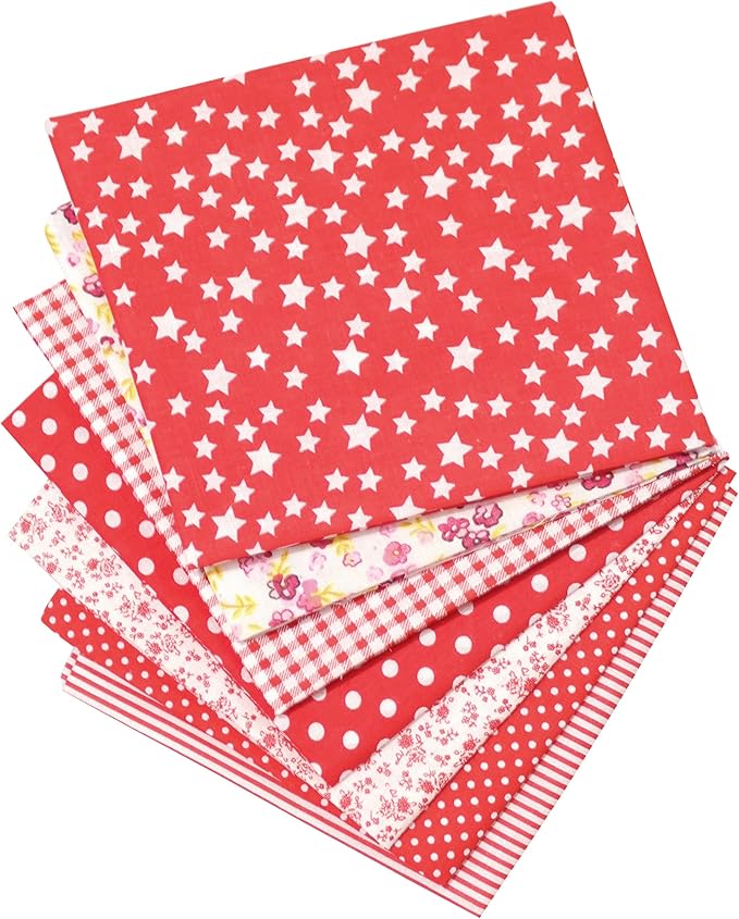 7PCS/lot Red Series Floral Cotton Fabric Quilting Patchwork Fabric Fat Quarter Bundles Fabric for Scrapbooking Cloth Sewing DIY Crafts Handmade Bags Pillows 19.7X19.7inches