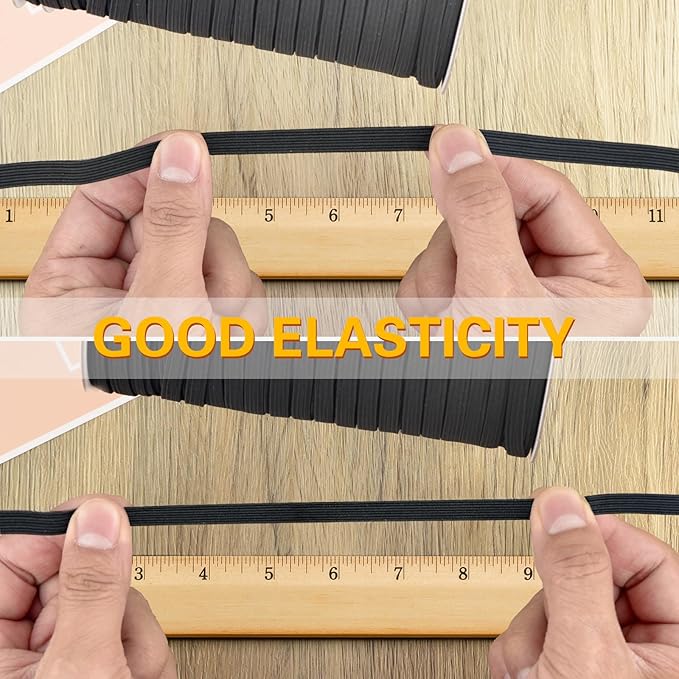 Coopay 200 Yards Length 1/4" Width Elastic Bands Flat Elastic Cord Rope Heavy Stretch Spool Knit for Sewing DIY Projects, Arts & Crafts (Black, 1/4 Inch)
