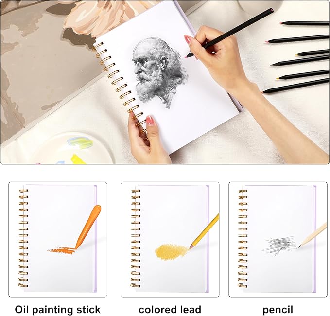 Yoment 2 Pack 5.5" x 8.5" Sketchbook for Drawing Small Spiral Bound Sketch Pad for Kids Hardcover Sketch Book(68lb/100gsm) Artist Drawing Blank Notebook for Painting with Pencil, Pink&Purple