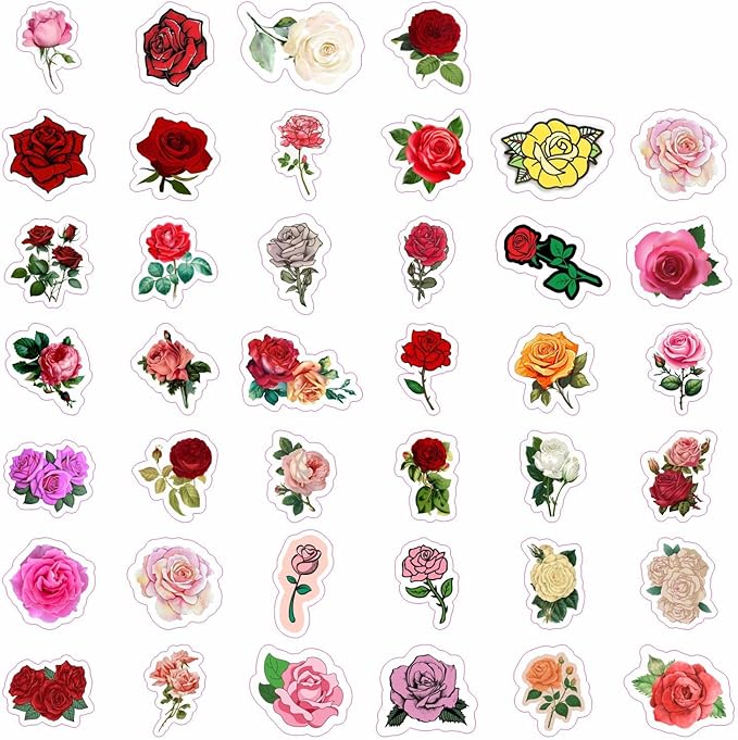 BulbaCraft Rose Stickers for Water Bottle and Laptop - Rose Party Supplies & Decorations, Waterproof Vinyl Decals, Flower and Botanical Stickers, Gifts for Women & Men