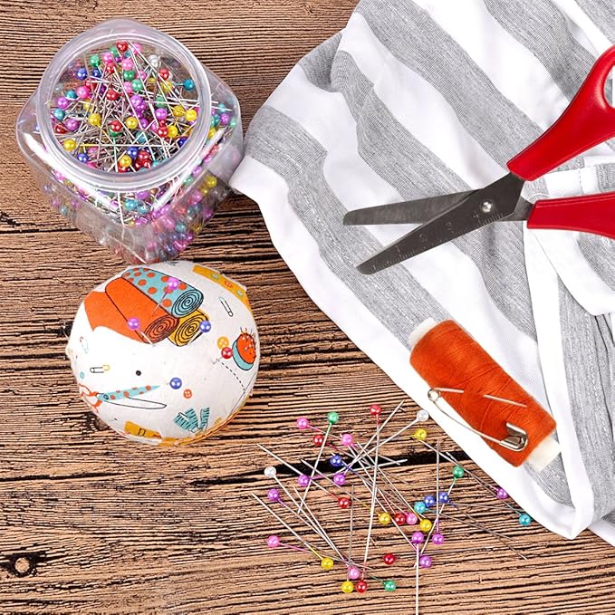 eZAKKA Sewing Needle Pins Cushion Holder with Plastic Bottle, 38mm 500 Pieces Pearl Needles Quilting Pin Cushion Kit (Orange)