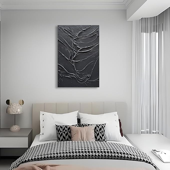 Art Hand-Painted Black Texture Minimalist Art Oil Painting 36x24 inch Modern Abstract Art Home Wall Decorative Art