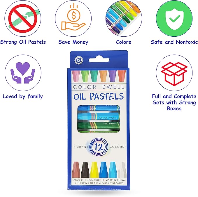 Color Swell Bulk 18 Packs - 12 Oil Pastels per Pack (216 Total) with Round Tips