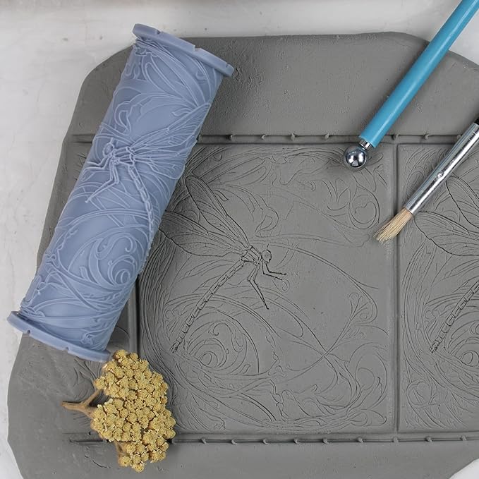 Dragonfly Clay Texture Roller (4") - Insect Set #01 - Embossing Pattern Roller for Polymer & Ceramic Clay, Pottery & Crafts