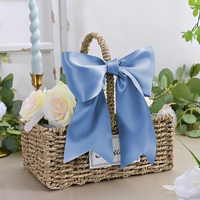 Smoke Blue Satin Ribbon 4 inch X 15 Yards Polyester Ribbon for Gift Wrapping Very Suitable for Weddings Party Hair Bow Invitation Decorations and More