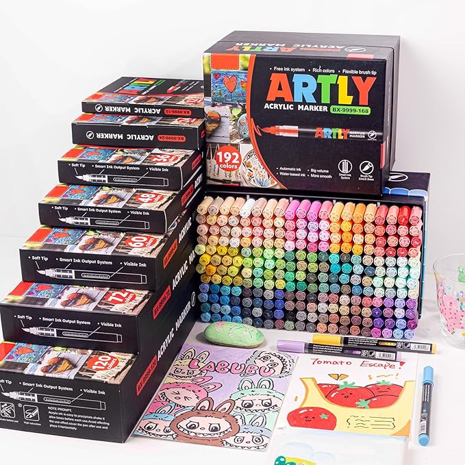 Acrylic Paint Markers, Acrylic Paint Pens, Fabric Markers for Textile, Rock, Glass, Wood, Paper, Ceramic, Canvas DIY Art Supplies Kit for Adults (120)