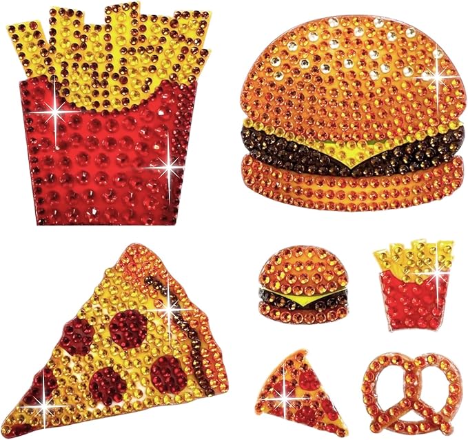 StickerBeans® Rhinestone Stickers - Foodie 4-Pack, 2” x 2” Each, Unique Sparkly Cut-to-Shape for Collecting, Trading, Decorating Laptops, Phone Cases, Scrapbooks - for Kids, Teens, & Adults