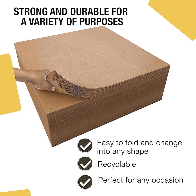Crown Display Kraft Paper Sheets - 15 x 15 in. - 480 Sheets of Brown Wrapping Paper – Heavy Duty Craft Paper for Shipping - Light Brown Construction Paper - 80 GSM - 750 Square feet